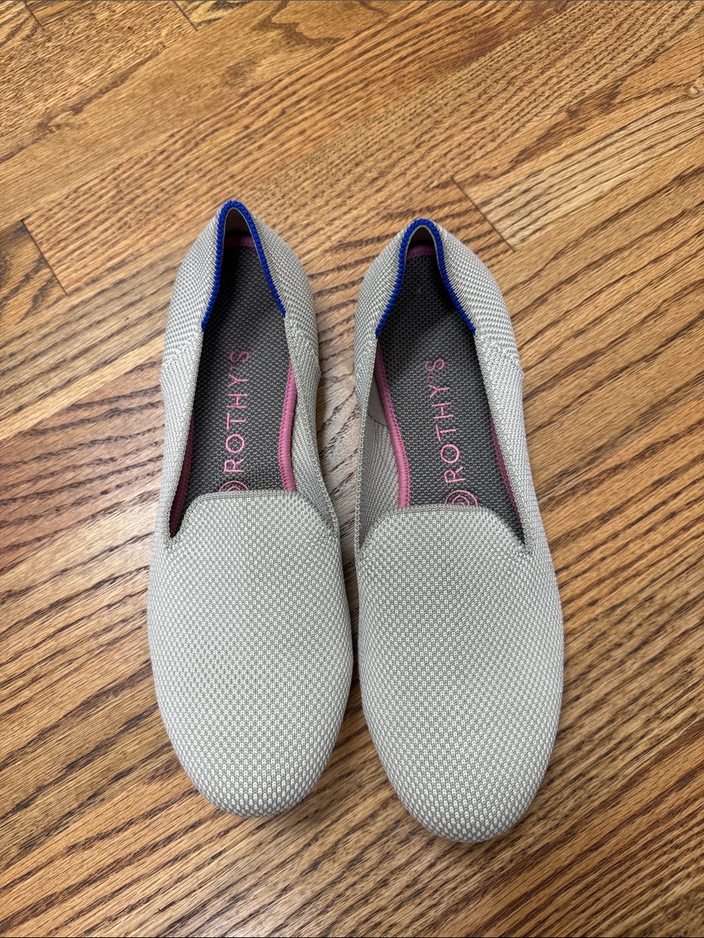 Rothy's Women's Knit Loafers in Light Gray with Blue Trim